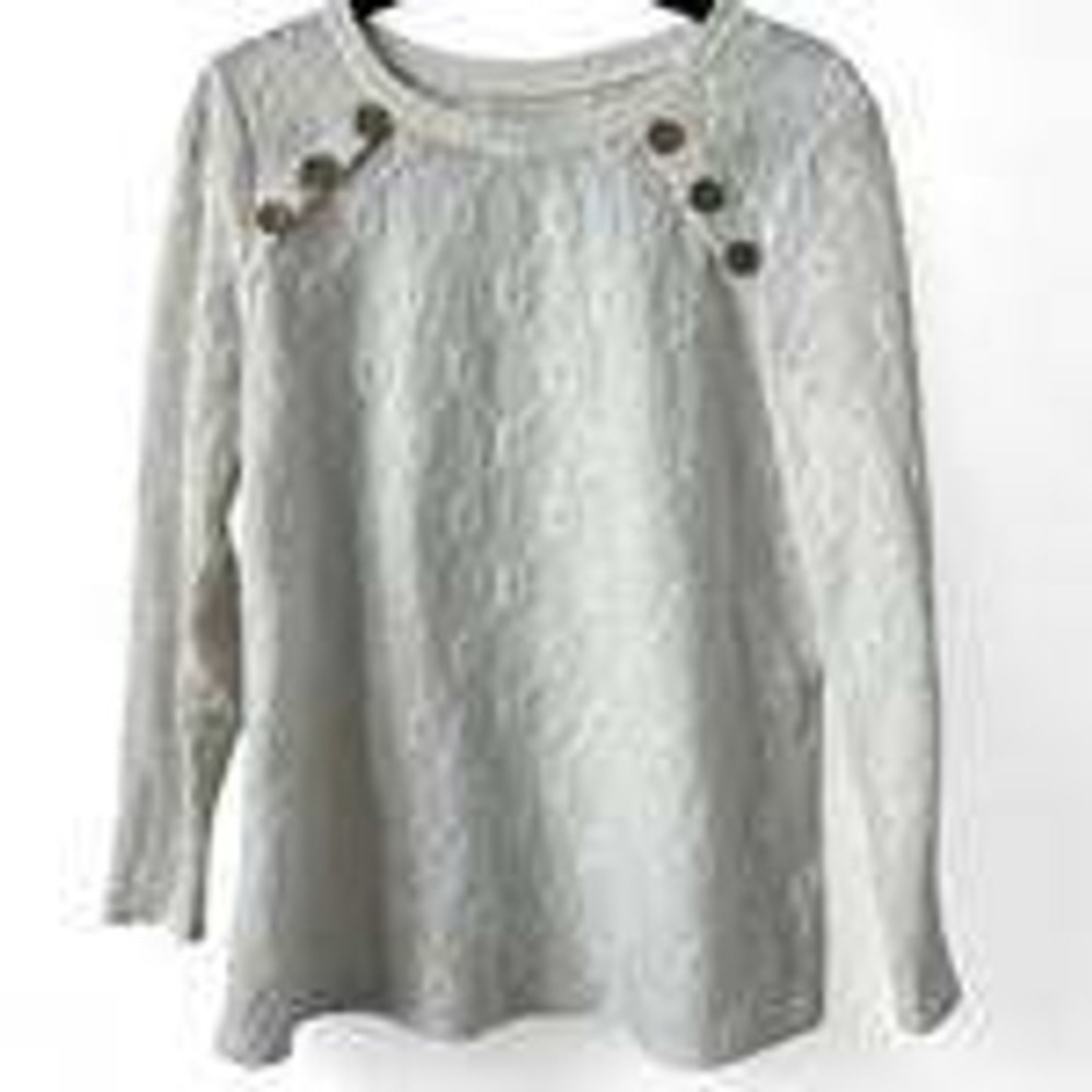 Unbranded Eyelet Knit Top M Cream Excellent Shoulder Button Long Sleeve